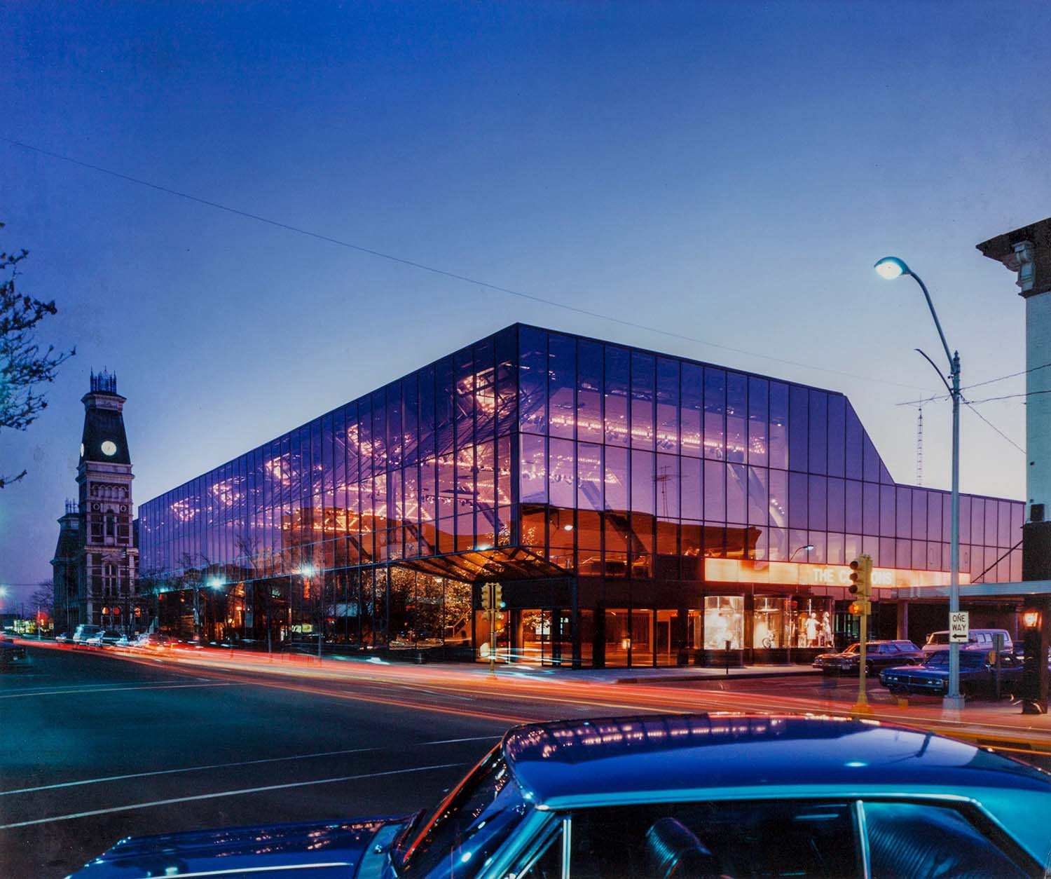 A color photograph of César Pelli's The Commons in Columbus, Indiana.