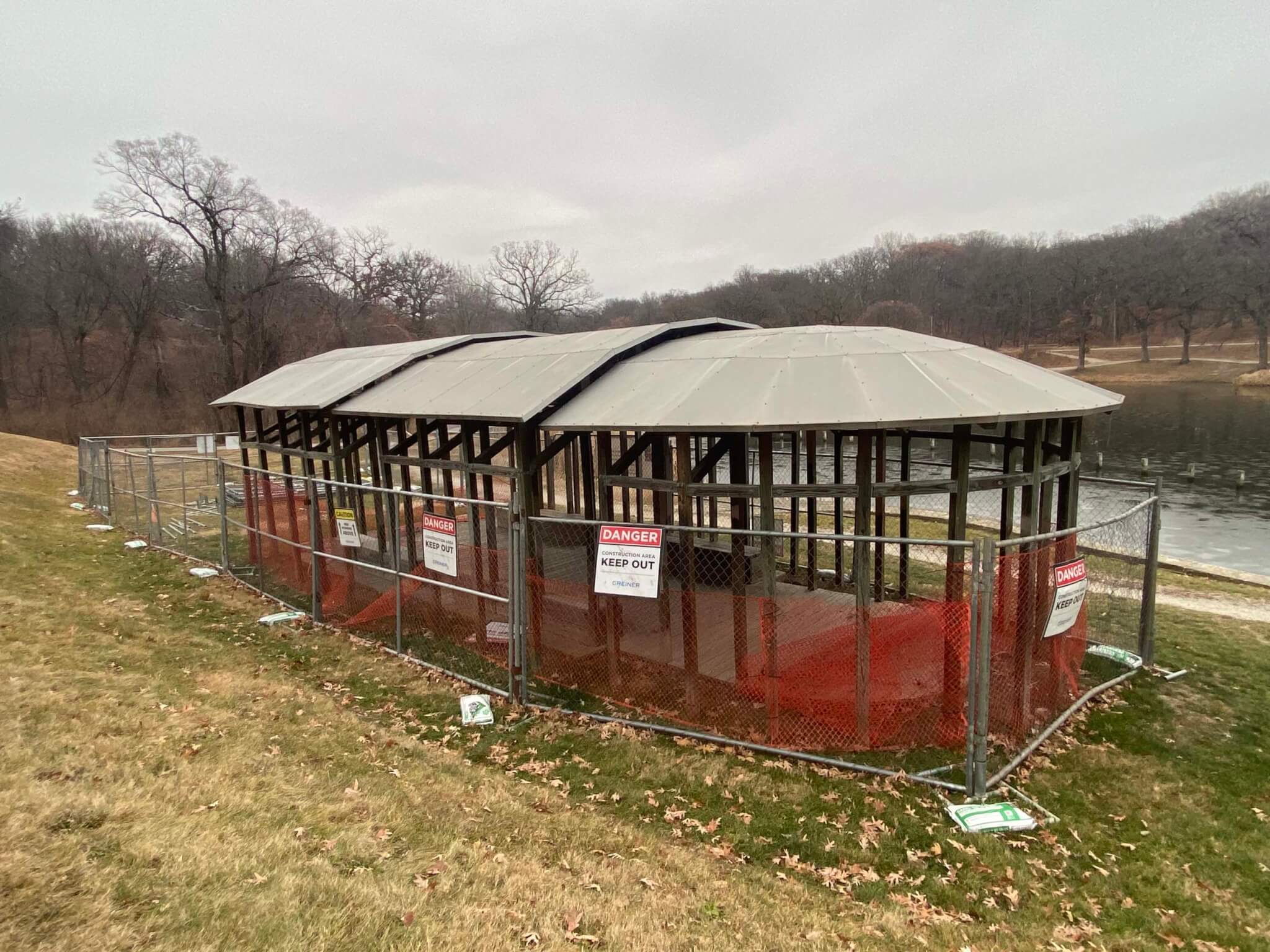 demolition work underway at Mary Miss land art installation at Des Moines Art Center