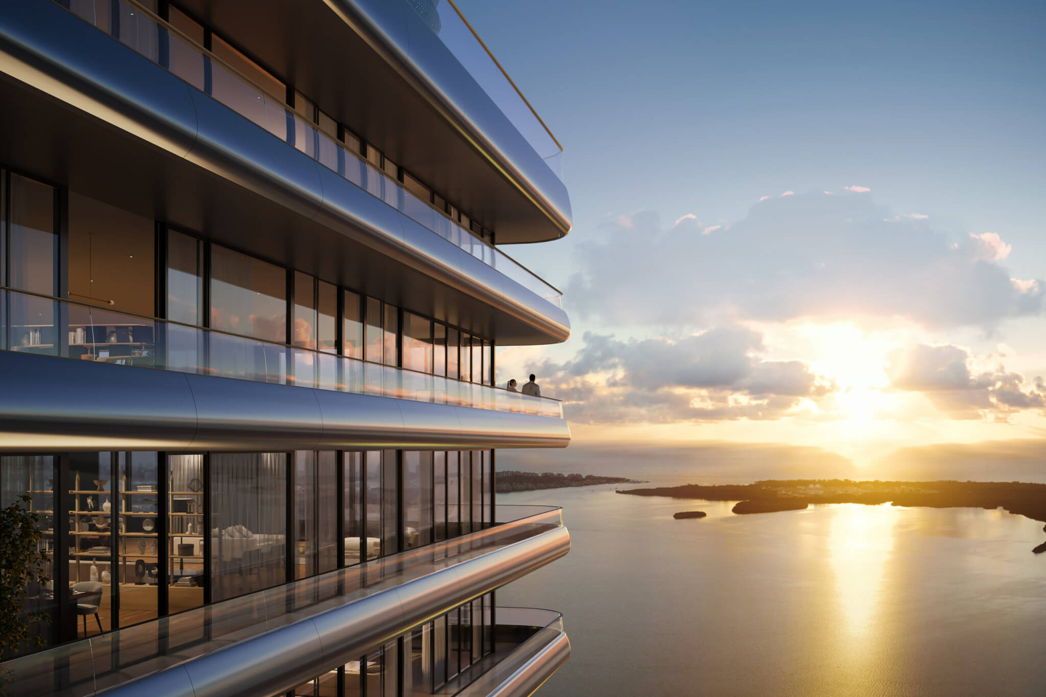 Render of a balcony overlooking the ocean