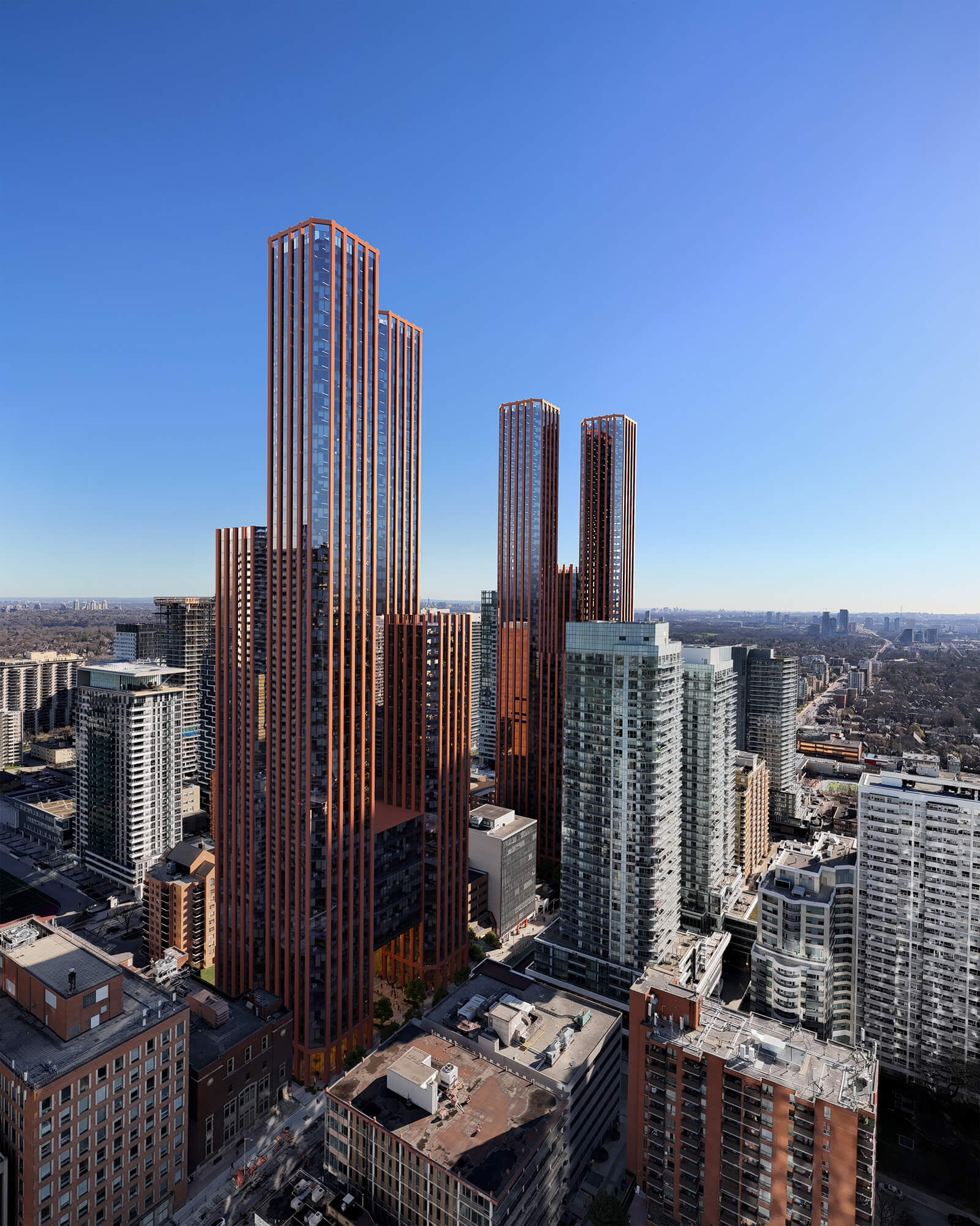 towers with orange facade detailing