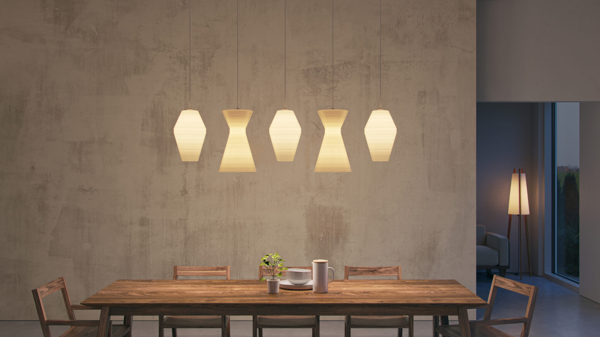 pendant lighting over dining table
