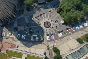 black lives matter mural aerial, foley square, manhattan